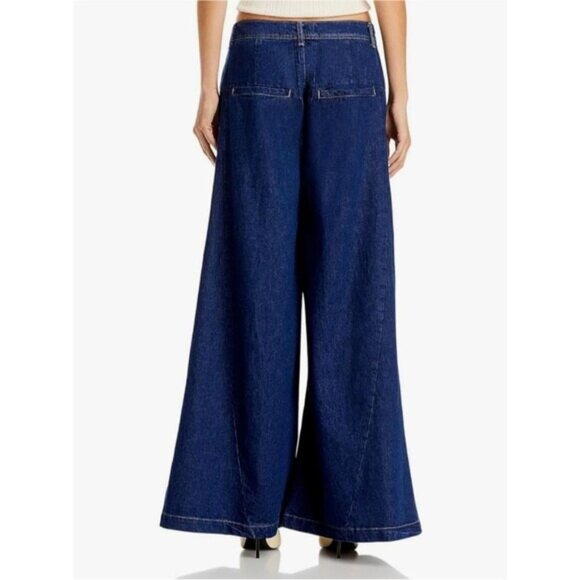 We The Free Womens High Rise Pleated Denim Wide Leg Jeans Blue Pockets Sz 24 New - Picture 2 of 15